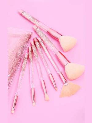 7 Piece Rose Gold Glitter Brush Set With Pouch
