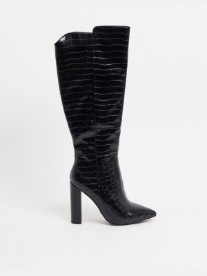 Glamorous Over-the-knee Boots In Black Croc