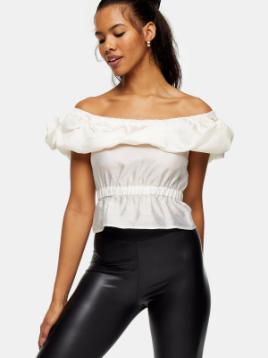 Ivory Textured Bardot Blouse