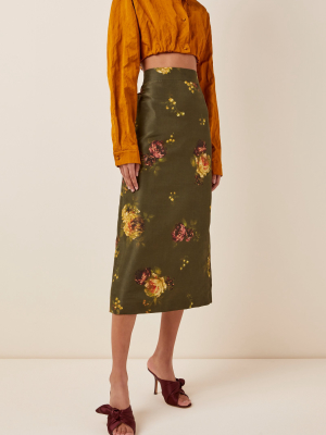 Rabbit Floral-print Silk Skirt