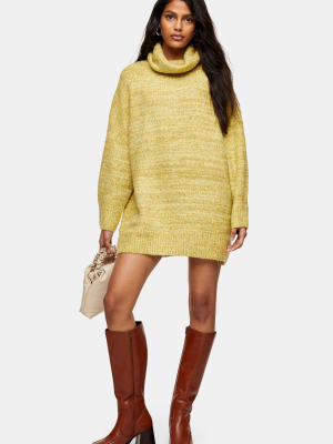 Green Oversized Roll Neck Knitted Sweater Dress