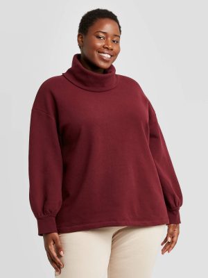 Women's Plus Size Turtleneck Leisure Tunic Sweatshirt - Ava & Viv™