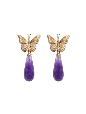 Freedom Butterfly Drop Earrings: Amethyst And 10k Gold