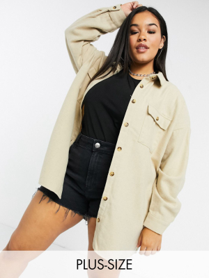 Noisy May Curve Shirt Jacket In Sand