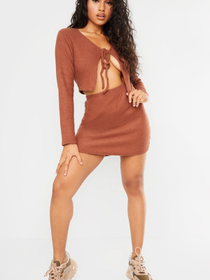 Petite Chocolate Brown Brushed Mini Skirt