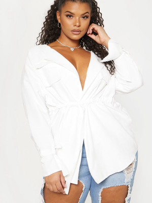 Plus White Faux Suede Cargo Ruched Waist Shirt