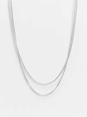 Asos Design Slim Layered Box Chain In Silver Tone