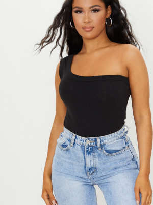 Black Structured Rib One Shoulder Bodysuit