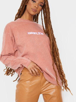 Rust Print Oversized Washed Long Sleeve T Shirt