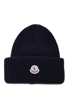 Moncler Logo Patched Ribbed Beanie