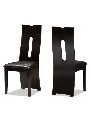 Set Of 2 Alani Modern And Contemporary Faux Leather Upholstered Dining Chairs Dark Brown - Baxton Studio