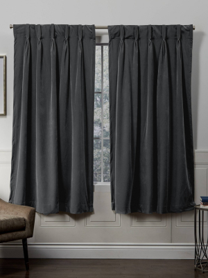 Velvet Pinch Pleated Light Filtering Window Curtain Panels - Exclusive Home