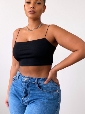 Plus Black Crepe Spaghetti Strap Bandeau Crop Top