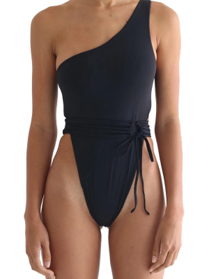 Sexy High Leg Belted One Shoulder One Piece Swimsuit