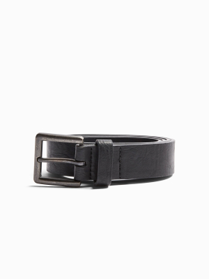 Skinny Faux Leather Belt With Brushed Silver Buckle In Black