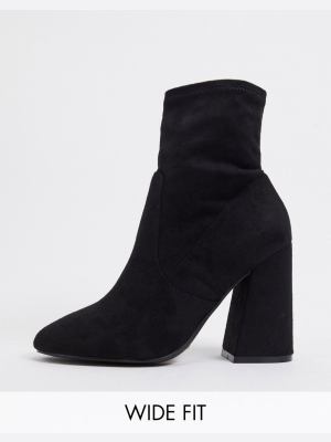 Asos Design Wide Fit Echo Heeled Sock Boots In Black