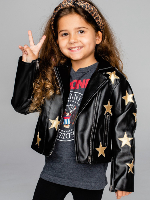 Buddylove Jaden Girls Vegan Leather Star Jacket - Black/gold