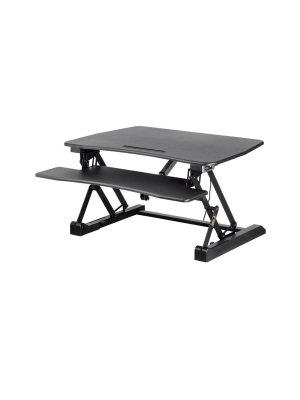 Monoprice Electric Sit-stand Riser Desk Converter - Black (35.4 X 23.2in) Table Top For Single Display, Height Adjustable 5.9"-18.9"