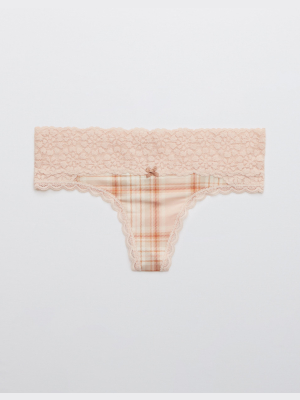 Aerie Sugar Cookie Lace Shine Thong Underwear