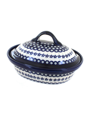 Blue Rose Polish Pottery Flowering Peacock Roaster With Lid