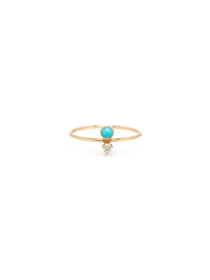 14k Turquoise And Diamond Stacked Ring