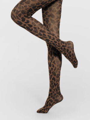 Hue Studio Women's Opaque Leopard Print Tights - Warm Brown