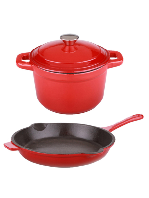 Berghoff Neo 3pc Cast Iron Set, 3qt Covered Dutch Oven & 10" Fry Pan, Red