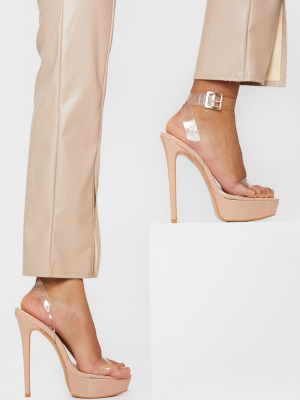 Nude Patent Pu Platform Clear Strap High Heel