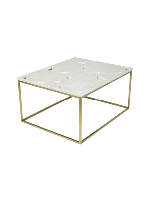 Quake Studio - Qualicum Coffee Table - White Marble & Brass Base