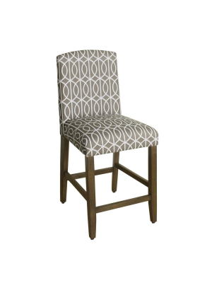 Fabric Upholste Wooden Barstool With Trellis Pattern Cushioned Seat - Benzara