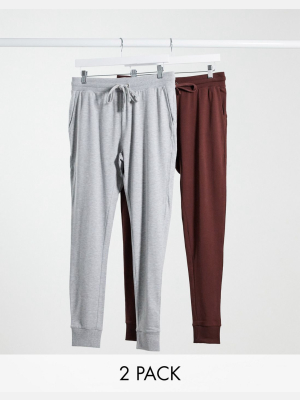 Asos Design 2 Pack Super Skinny Lightweight Sweatpants In Brown/gray Marl
