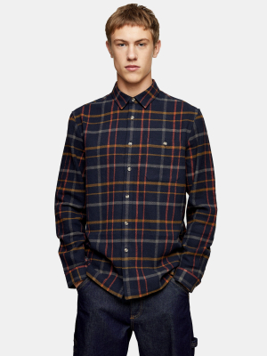 Navy And Orange Check Slim Shirt