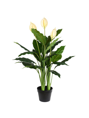 Vickerman 37" Artificial Green Peace Lily Real Touch Plant.