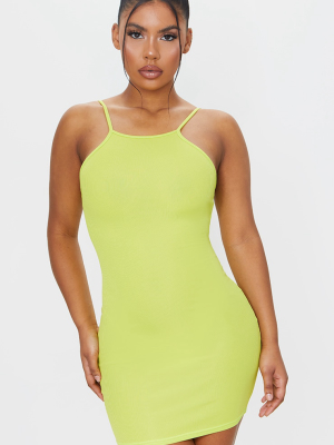 Lime Ribbed 90's Neck Bodycon Dress