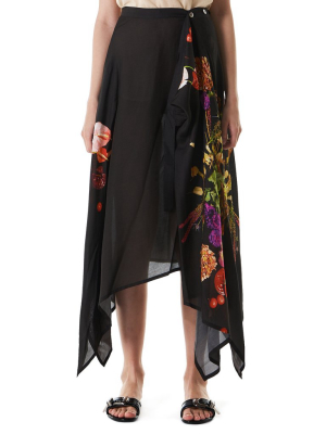 Floral Handkerchief Hem Skirt (n2171-s01-204-2-black)