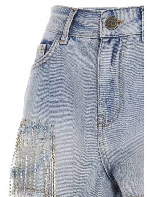 Twinset Bezel Fringed Denim Shorts