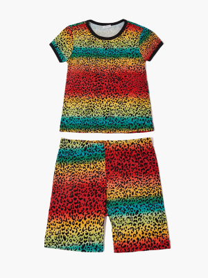 Girls Leopard Print Tee & Shorts Set (kids)