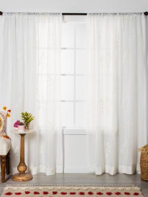 Embroidered Floral Sheer Curtain Panel White - Opalhouse™