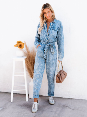 Donny Cotton Pocketed Acid Wash Chambray Jumpsuit - Final Sale