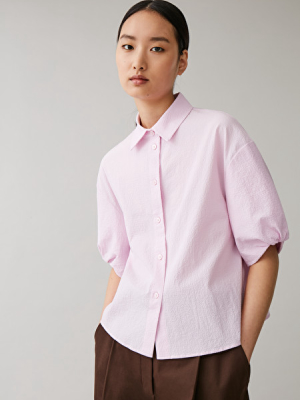 Cotton Puff Sleeve Seersucker Shirt