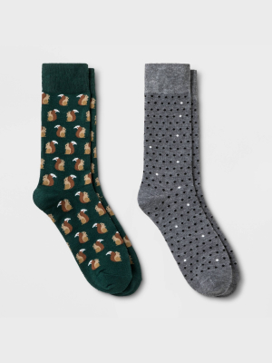 Men's Dotted Novelty Socks 2pk - Goodfellow & Co™ Green/gray 7-12