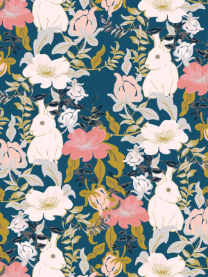 Garden Bunny Wallpaper In Deep Teal From The Wallpaper Republic Collection By Milton & King