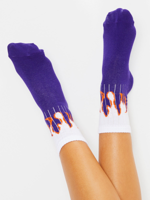 White With Purple Flame Ankle Socks