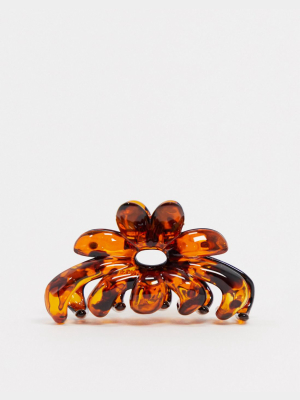 Asos Design Hair Clip Claw In Tortoiseshell Flower Design