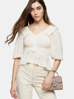 Ivory Shirred Dobby Prairie Blouse