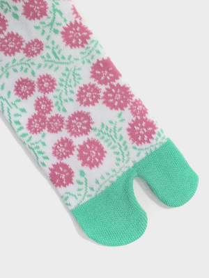 Tabi Socks, Pink And Teal, Clover Flower  (s/m)