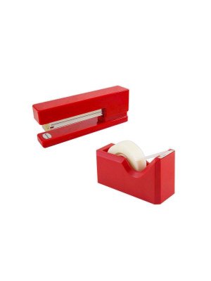 Jam Paper Stapler & Tape Dispenser Desk Set Red