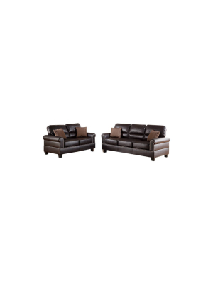 2pc Bonded Leather Sofa Set With Pillows - Benzara
