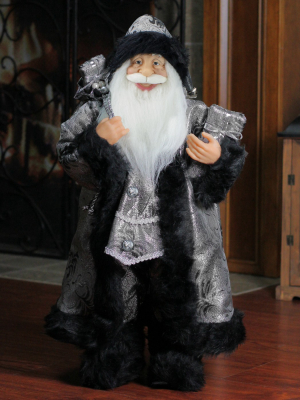 Northlight 24" Standing Santa Claus In Silver And Black With Gifts Christmas Figure