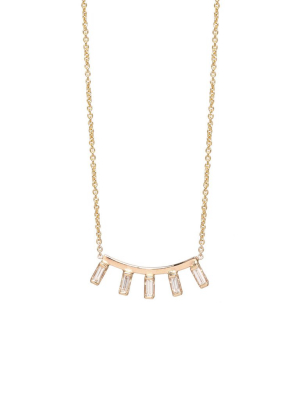 14k Curved Bar And 5 Baguette Diamond Necklace